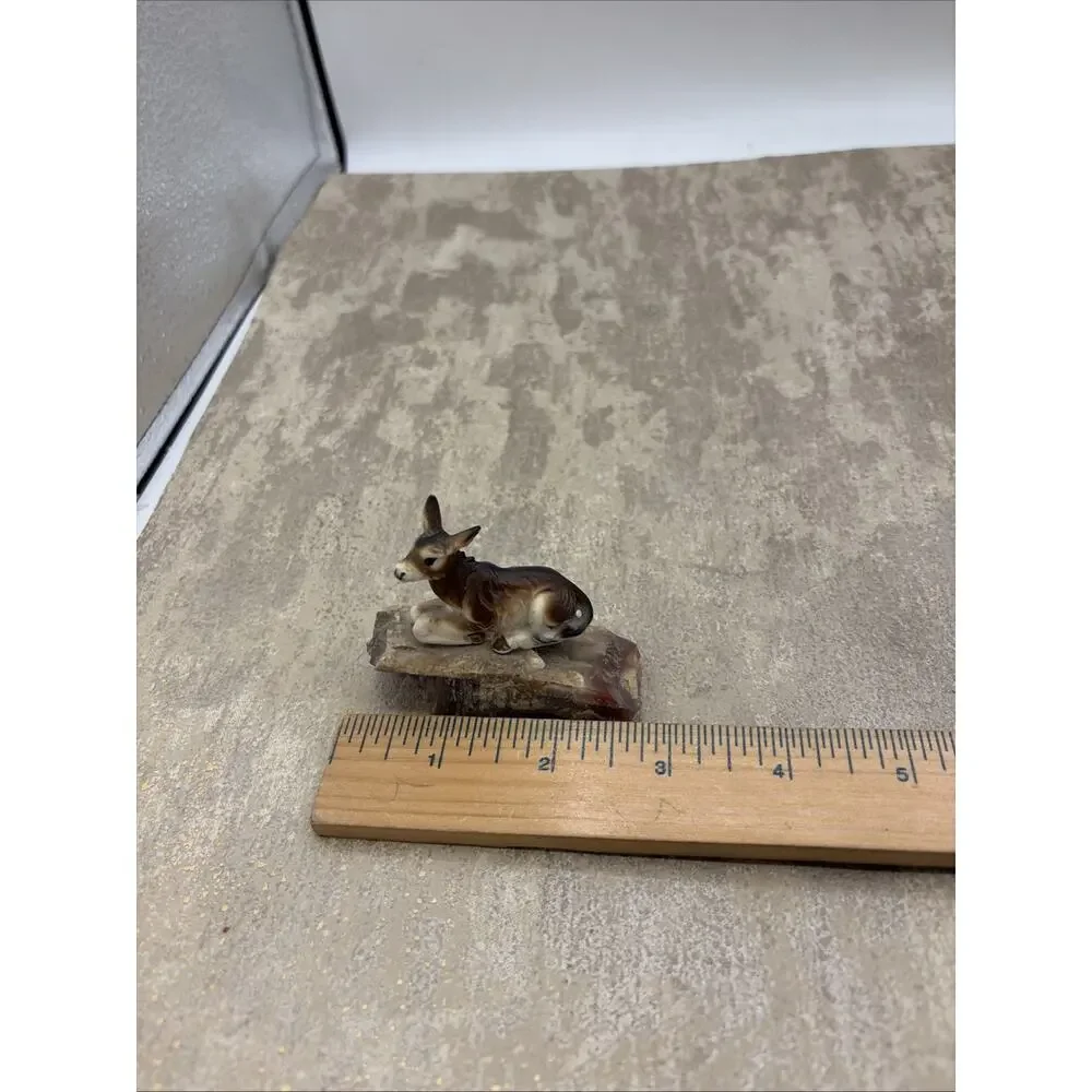 Vintage Mini Donkey Figurine On Natural Stone Rock 2.75